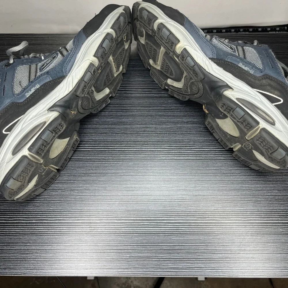 Skechers Sport Sneaker 51241 Mens 12 Wide Navy Grey Leather Textile Memory Foam
